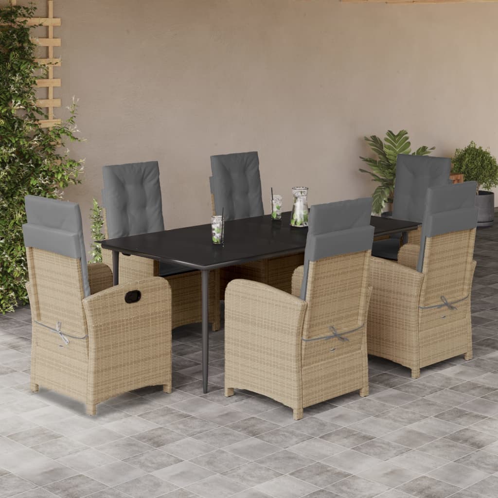 7-tlg. Garten-Essgruppe mit Kissen Beigemischung Poly Rattan